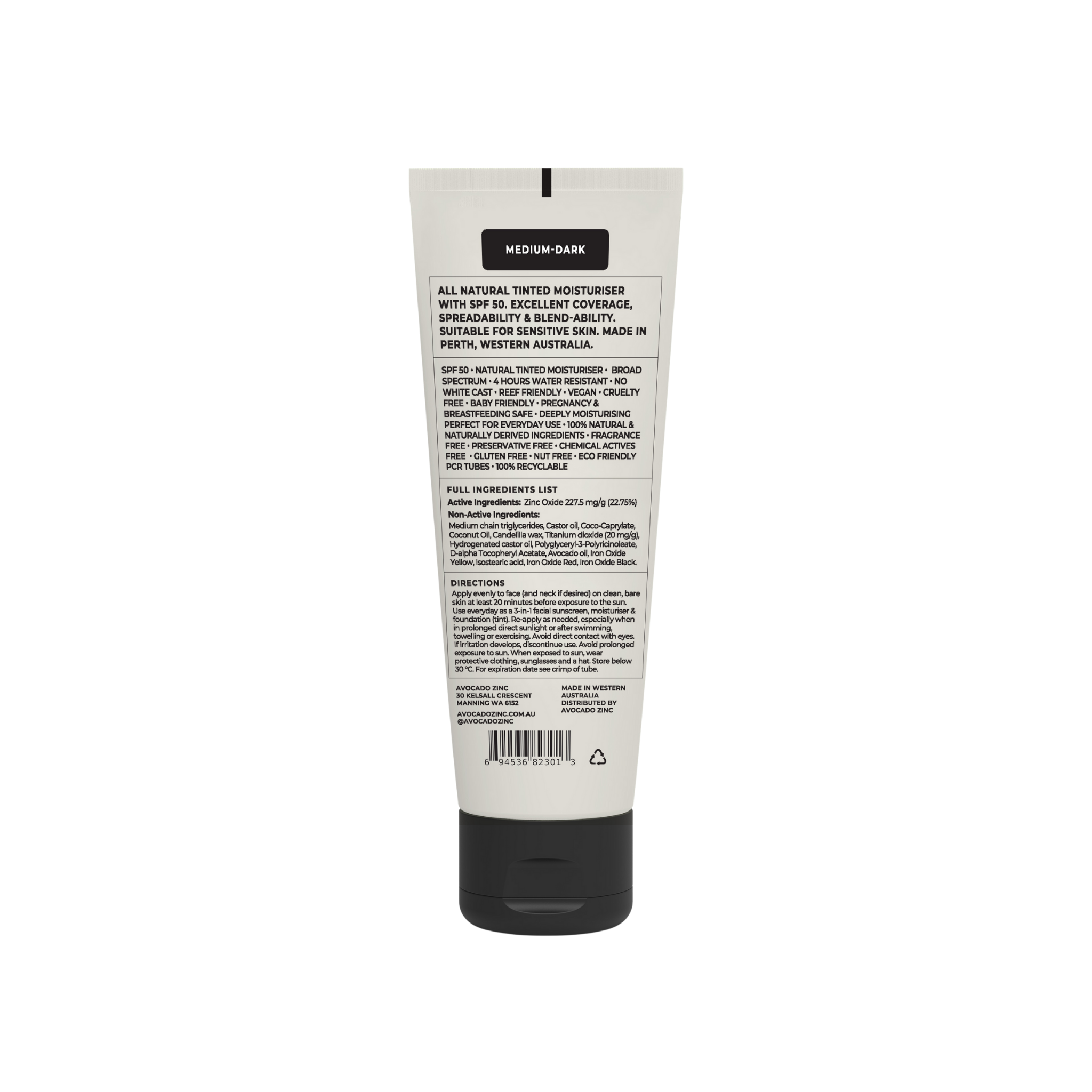 SPF 50 Tinted Moisturiser – Natural Mineral Sunscreen (Medium-Dark, 100ml)