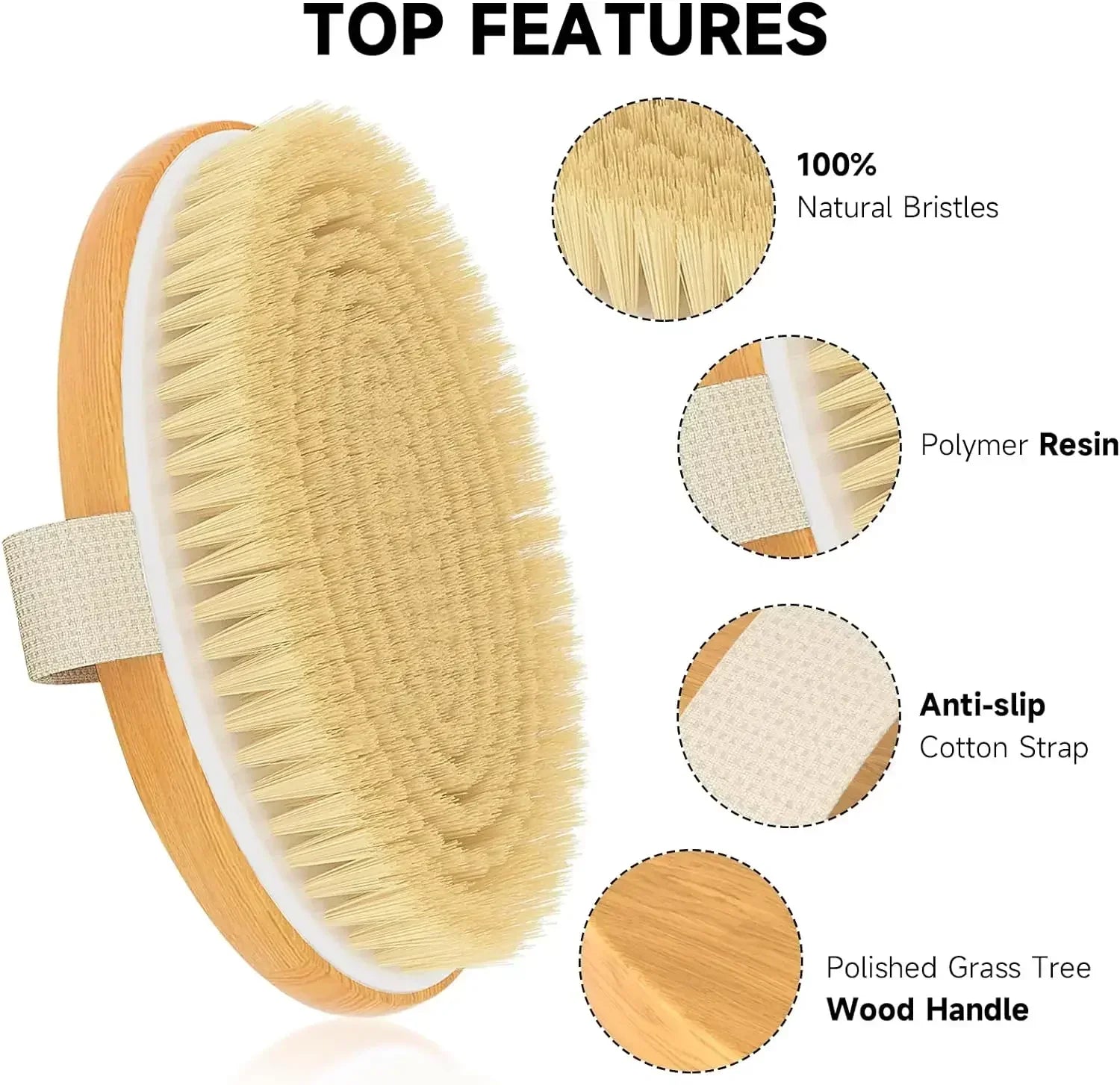 Premium Dry Body Brush with Natural Bristles for Radiant Skin