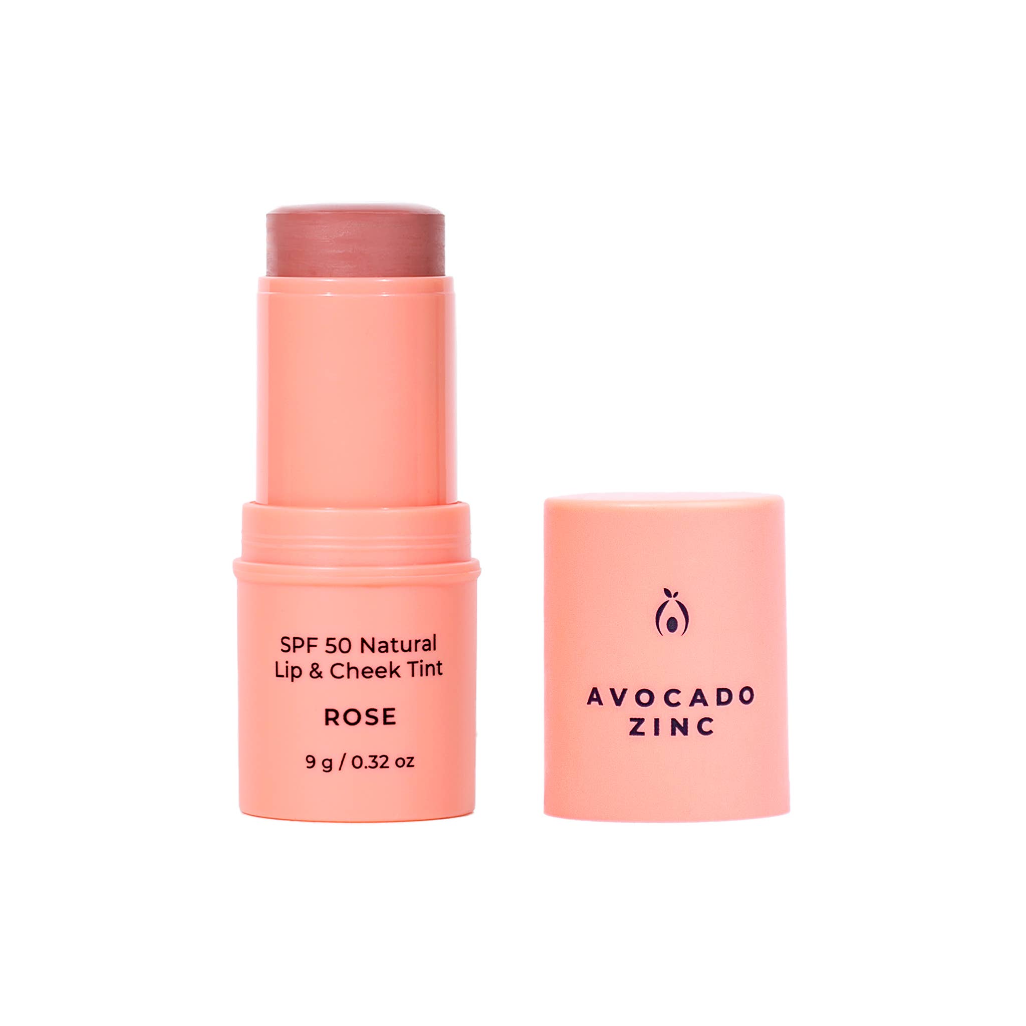 Avocado Zinc SPF 50 Natural Lip & Cheek Tint – Rose | Multi-Use Vegan Tinted SPF Stick
