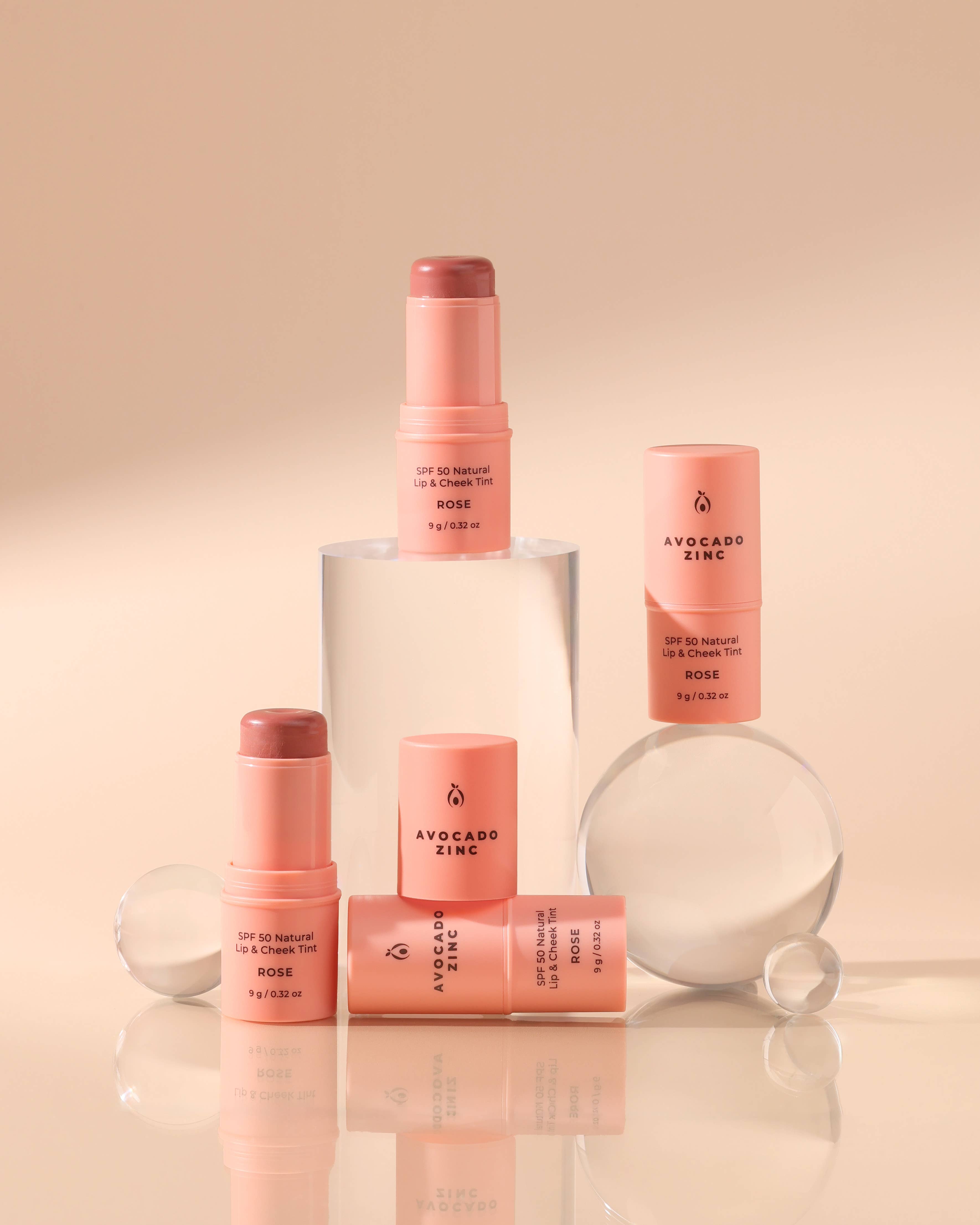 Avocado Zinc SPF 50 Natural Lip & Cheek Tint – Rose | Multi-Use Vegan Tinted SPF Stick