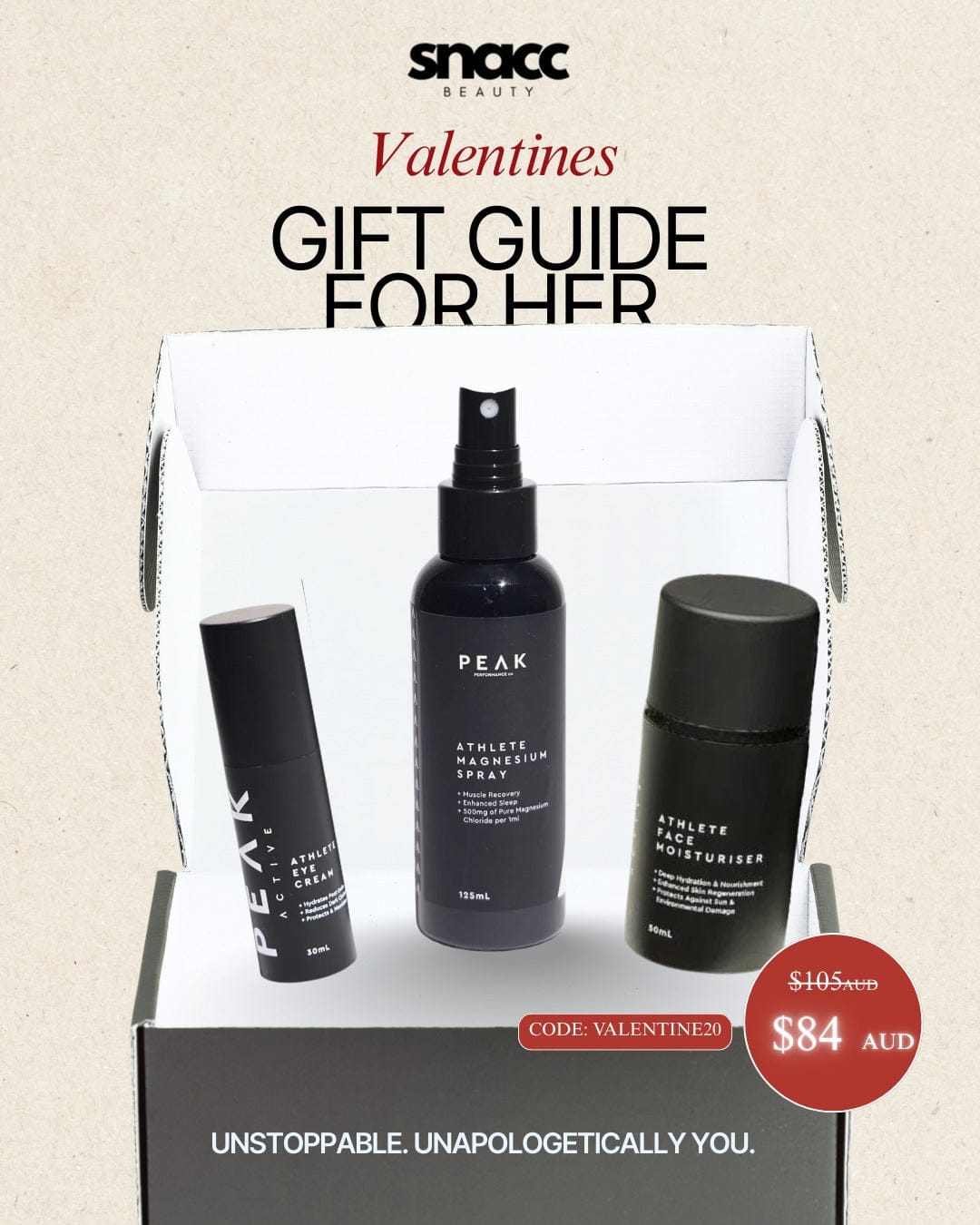 Peak CODE VALENTINE20 Valentine Gift Set #03 – PEAK Athlete Recovery & Glow Collection - SNACC Beauty