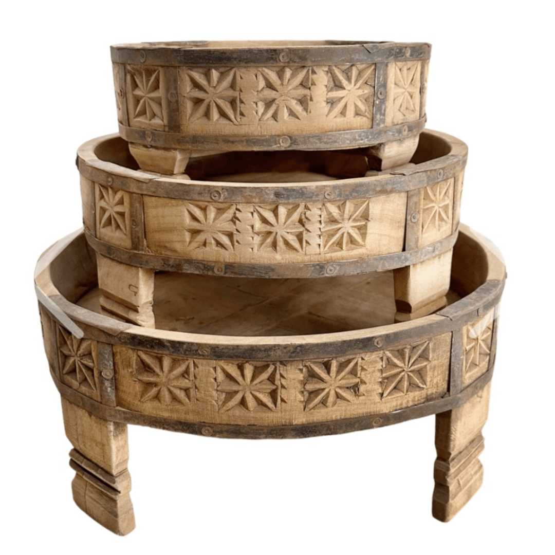 Mini Chakki Table – Hand-Carved Wooden Accent Piece – SNACC BEAUTY
