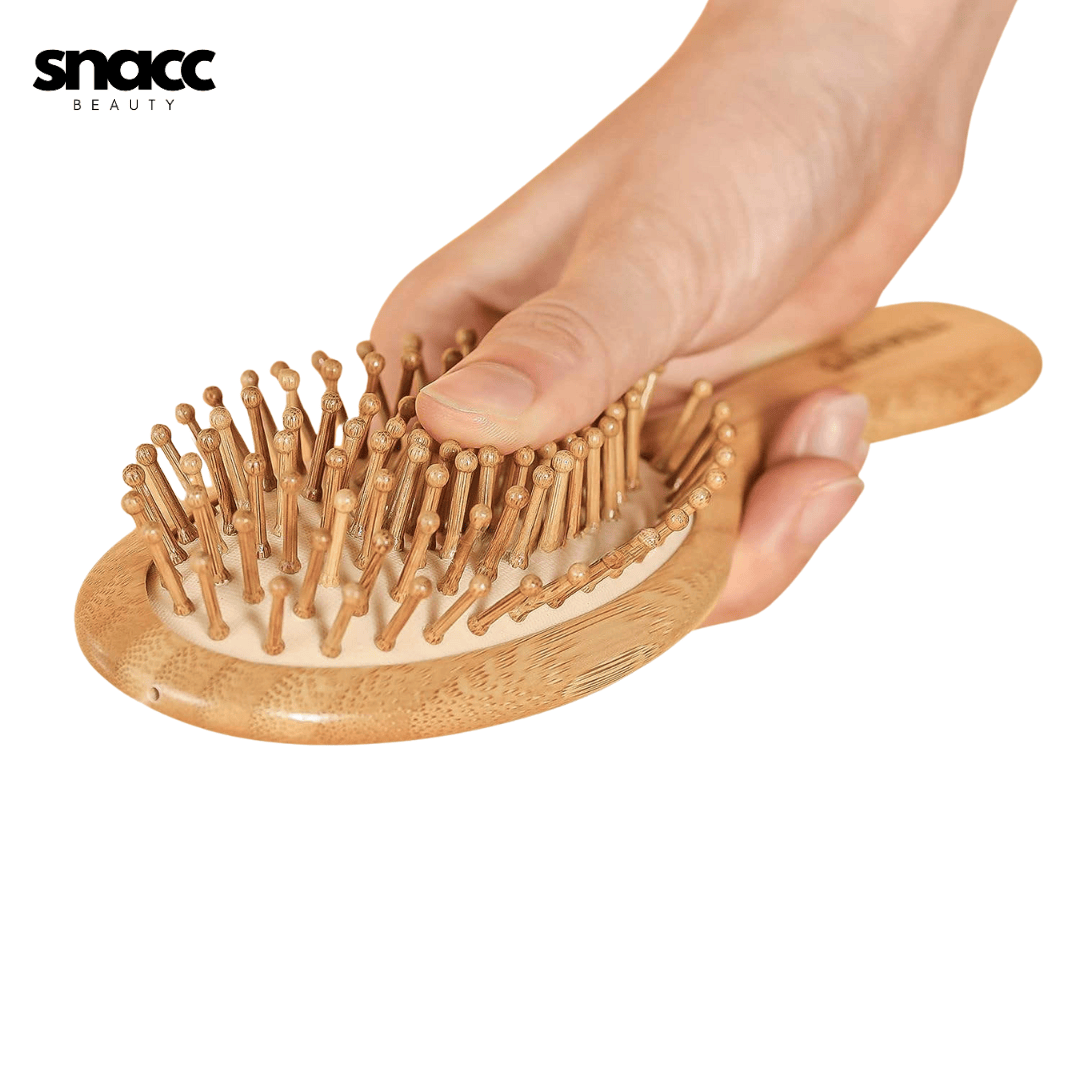 SNACC BEAUTY Brushes Bamboo Detangling Hairbrush with Wooden Bristles – Scalp Massage Comb - Snacc Beauty