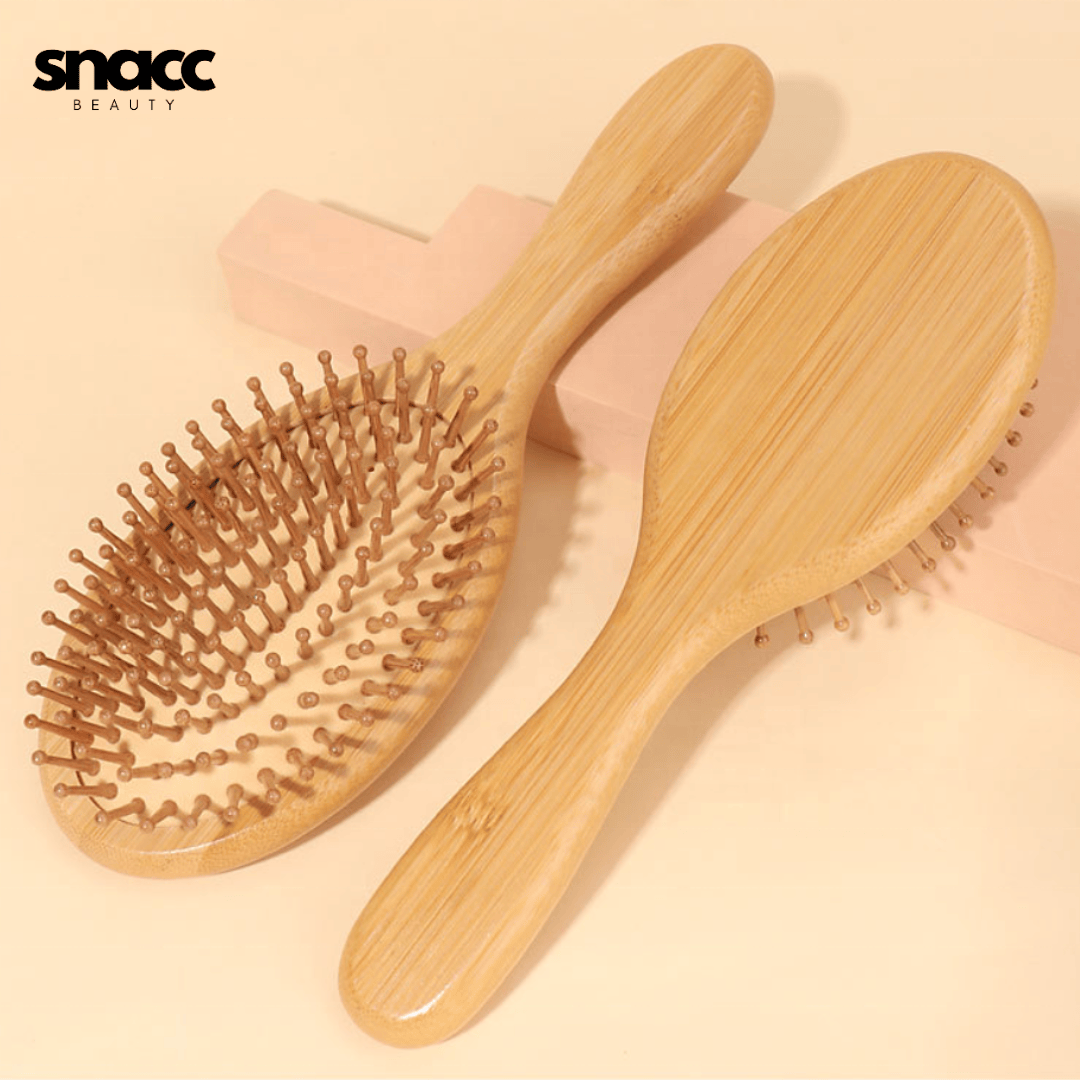 SNACC BEAUTY Brushes Bamboo Detangling Hairbrush with Wooden Bristles – Scalp Massage Comb - Snacc Beauty