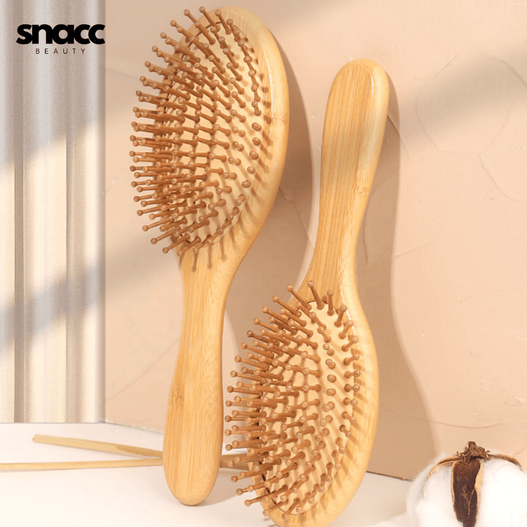 SNACC BEAUTY Brushes Bamboo Detangling Hairbrush with Wooden Bristles – Scalp Massage Comb - Snacc Beauty